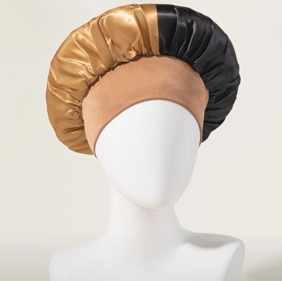 New Black and Gold women's Satin hair bonnet - Picture 1 of 2